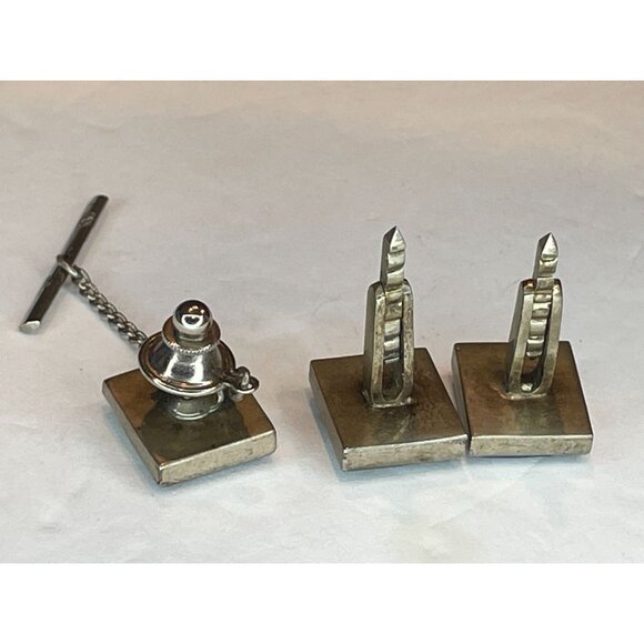 Sterling Silver & Hematite Cameo Soldier Cufflinks & Tie Clip Set - Picture 5 of 11